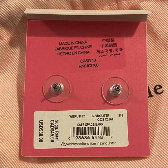 ♠️ Kate Spade Silver Glitter Crystal Small Square Stud Earrings - Picture 6 of 8